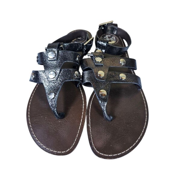 Tory Burch Briza Metallic Silver Gray Leather Gladiator Sandals 9M EUC! $265 - Picture 3 of 13